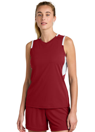 Sport-Tek® Women's Club Sleeveless V-Neck LST441 - Deep Red/ White | Sport-Tek