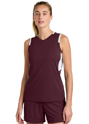 Sport-Tek® Women's Club Sleeveless V-Neck LST441 - Maroon/ White | Sport-Tek