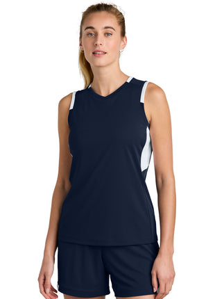 Sport-Tek® Women's Club Sleeveless V-Neck LST441 - True Navy/ White | Sport-Tek