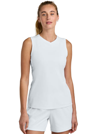 Sport-Tek® Women's Club Sleeveless V-Neck LST441 - White/ White | Sport-Tek