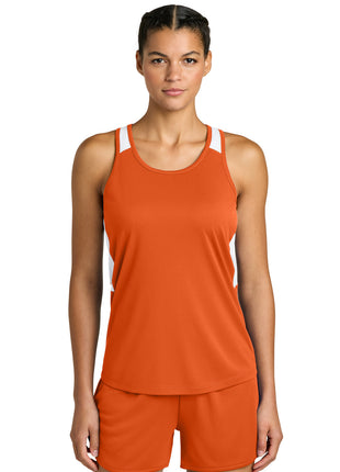 Sport-Tek® Women's Club Track Tank LST446 - Deep Orange/ White | Sport-Tek