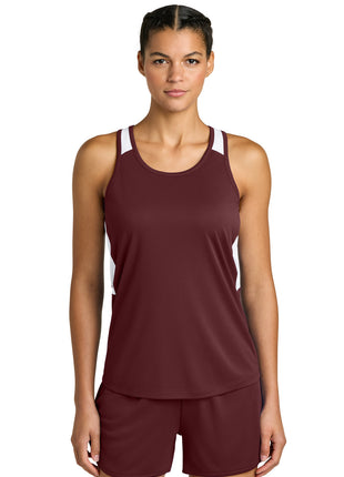 Sport-Tek® Women's Club Track Tank LST446 - Maroon/ White | Sport-Tek