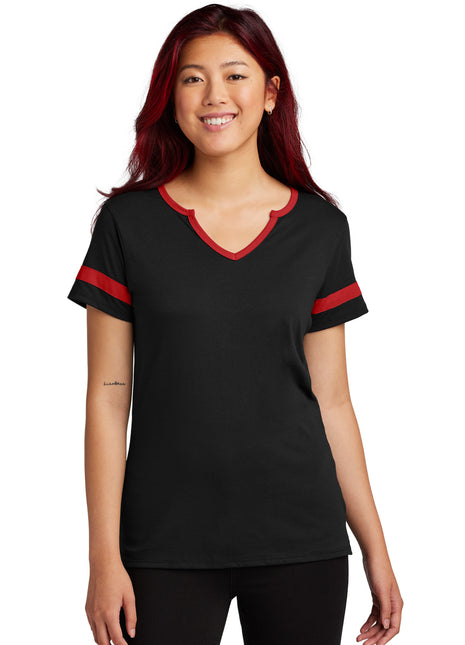 Sport-Tek® Women's Halftime Notch Neck Tee LST6041 - Black/ Deep Red | Sport-Tek