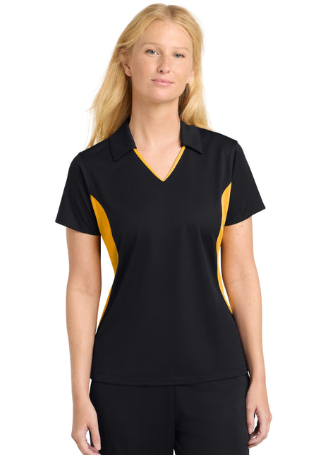 Sport-Tek® Women's Side Blocked Micropique Sport-Wick® Polo. LST655 - Black/ Gold | Sport-Tek
