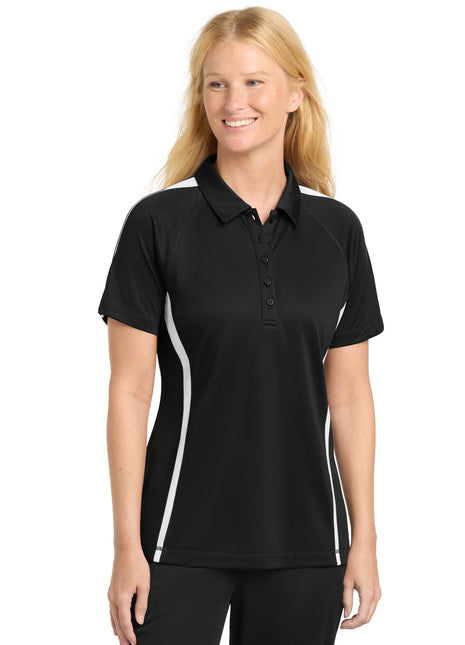 Sport-Tek® Women's PosiCharge® Micro-Mesh Colorblock Polo. LST685 - Black/ White | Sport-Tek