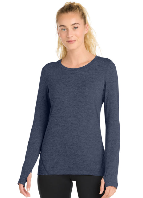 Sport-Tek ® Women's Exchange 1.5 Long Sleeve Crew. LST710 - Dark Denim Heather | Sport-Tek