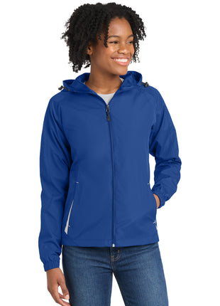 Sport-Tek® Women's Colorblock Hooded Raglan Jacket. LST76 - True Royal/ White | Sport-Tek