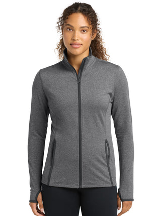 Sport-Tek® Women's Sport-Wick® Stretch Contrast Full-Zip Jacket.  LST853 - Charcoal Grey Heather/ Charcoal Grey | Sport-Tek