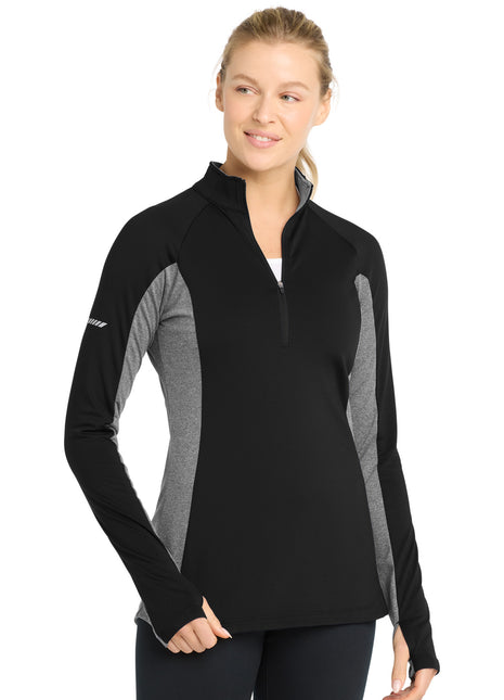 Sport-Tek® Women's Sport-Wick® Stretch Contrast 1/4-Zip Pullover. LST854 - Black/ Charcoal Grey Heather | Sport-Tek