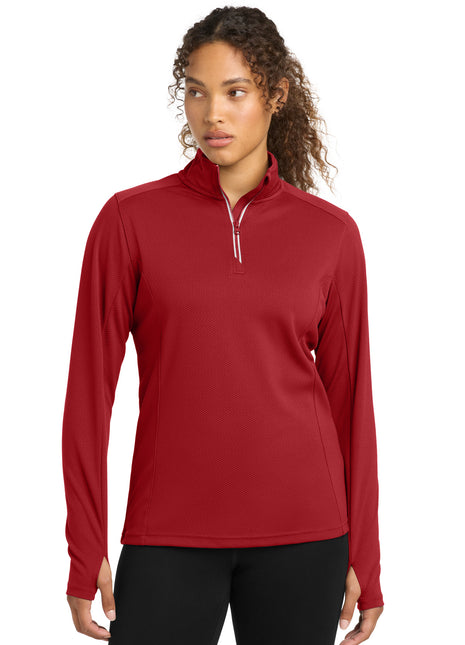 Sport-Tek® Women's Sport-Wick® Textured 1/4-Zip Pullover.  LST860 - Deep Red | Sport-Tek
