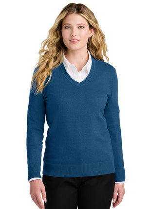 Port Authority® Women's Easy Care V-Neck Sweater LSW2850 - Aegean Blue Heather | Port Authority