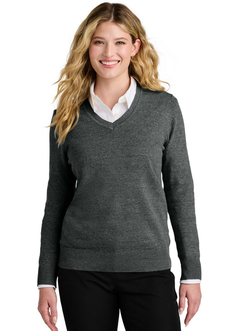 Port Authority® Women's Easy Care V-Neck Sweater LSW2850 - Charcoal Heather | Port Authority
