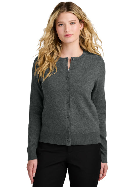 Port Authority® Women's Easy Care Crewneck Cardigan Sweater LSW2870 - Charcoal Heather | Port Authority