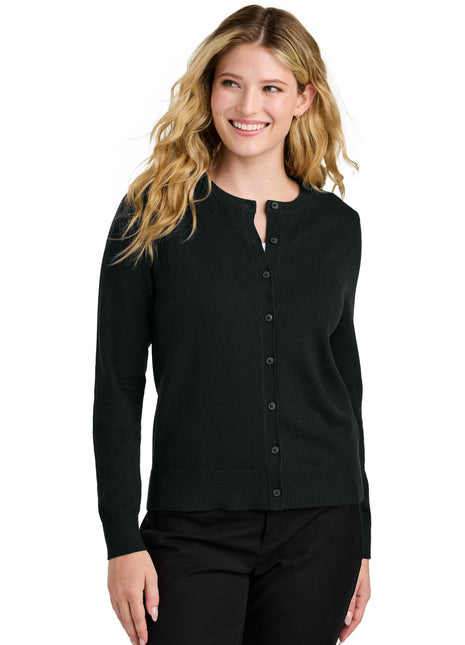 Port Authority® Women's Easy Care Crewneck Cardigan Sweater LSW2870 - Deep Black | Port Authority