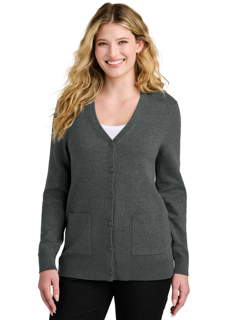 Port Authority® Women's Easy Care Button-Up Cardigan Sweater LSW4150 - Charcoal Heather | Port Authority