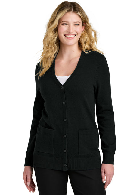 Port Authority® Women's Easy Care Button-Up Cardigan Sweater LSW4150 - Deep Black | Port Authority