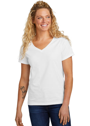 Volunteer Knitwear™ Women's Daily V-Neck Tee LVL45V - White | Volunteer Knitwear