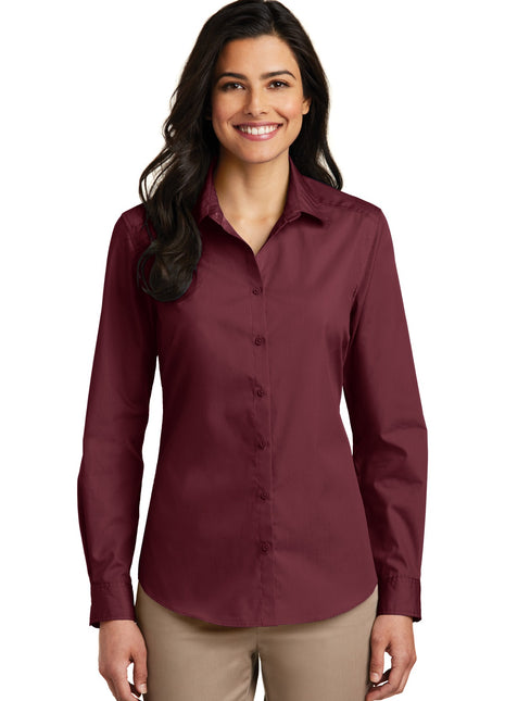 Port Authority® Women's Long Sleeve Carefree Poplin Shirt. LW100 - Burgundy | Port Authority