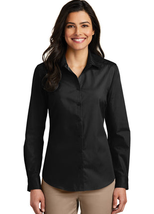 Port Authority® Women's Long Sleeve Carefree Poplin Shirt. LW100 - Deep Black | Port Authority