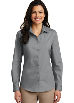 Port Authority® Women's Long Sleeve Carefree Poplin Shirt. LW100 - Gusty Grey | Port Authority