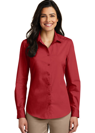 Port Authority® Women's Long Sleeve Carefree Poplin Shirt. LW100 - Rich Red | Port Authority