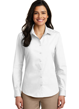 Port Authority® Women's Long Sleeve Carefree Poplin Shirt. LW100 - White | Port Authority