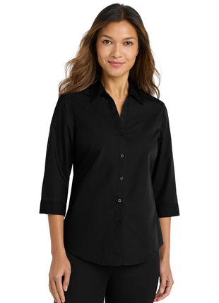 Port Authority® Women's 3/4-Sleeve Carefree Poplin Shirt. LW102 - Deep Black | Port Authority