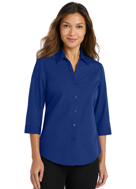 Port Authority® Women's 3/4-Sleeve Carefree Poplin Shirt. LW102 - True Royal | Port Authority