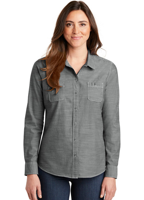 Port Authority® Women's Slub Chambray Shirt. LW380 - Grey | Port Authority