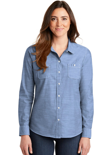 Port Authority® Women's Slub Chambray Shirt. LW380 - Light Blue | Port Authority