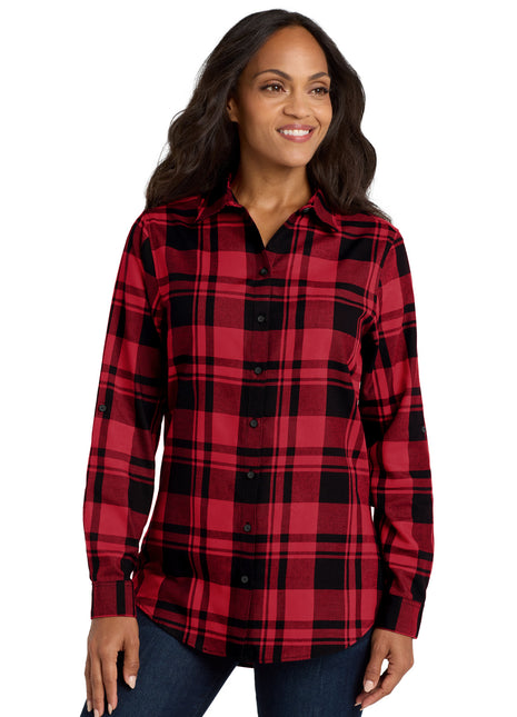 Port Authority® Women's Plaid Flannel Tunic . LW668 - Engine Red/ Black | Port Authority