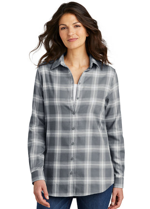 Port Authority® Women's Plaid Flannel Tunic . LW668 - Grey/ Cream Open Plaid | Port Authority