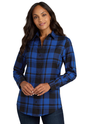 Port Authority® Women's Plaid Flannel Tunic . LW668 - Royal/ Black | Port Authority