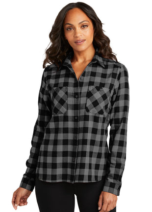 Port Authority® Women's Plaid Flannel Shirt LW669 - Grey/ Black Buffalo Check | Port Authority