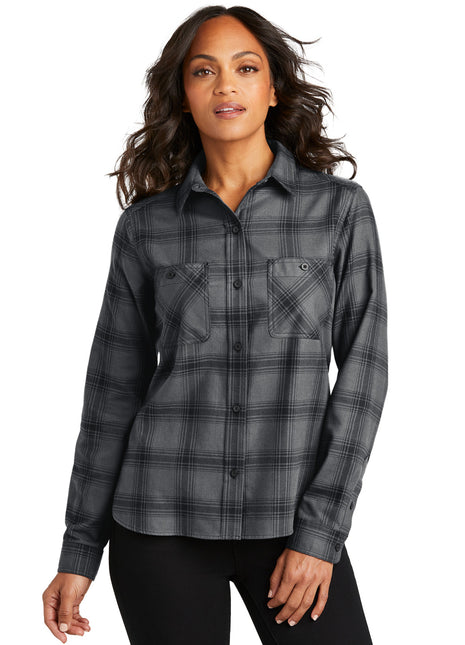 Port Authority® Women's Plaid Flannel Shirt LW669 - Grey/ Black Open Plaid | Port Authority