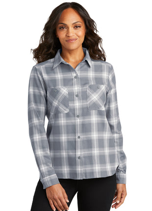 Port Authority® Women's Plaid Flannel Shirt LW669 - Grey/ Cream Open Plaid | Port Authority