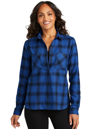 Port Authority® Women's Plaid Flannel Shirt LW669 - Royal/ Black Open Plaid | Port Authority