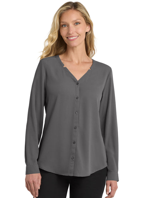 Port Authority® Women's Long Sleeve Button-Front Blouse. LW700 - Sterling Grey | Port Authority