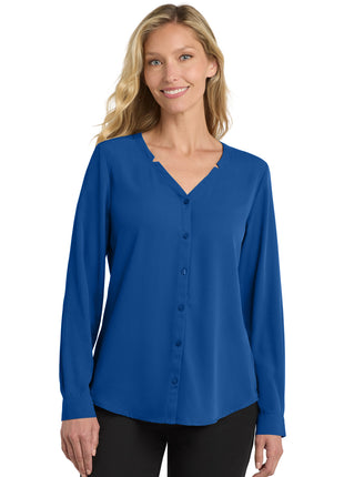 Port Authority® Women's Long Sleeve Button-Front Blouse. LW700 - True Blue | Port Authority