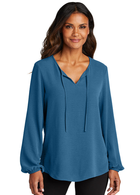 Port Authority® Women's Textured Crepe Blouse LW714 - Aegean Blue | Port Authority