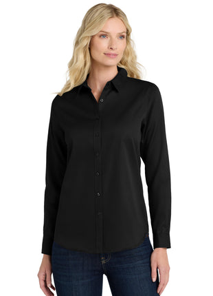 Port Authority® Women's Long Sleeve SuperPro React™Twill Shirt. LW808 - Deep Black | Port Authority