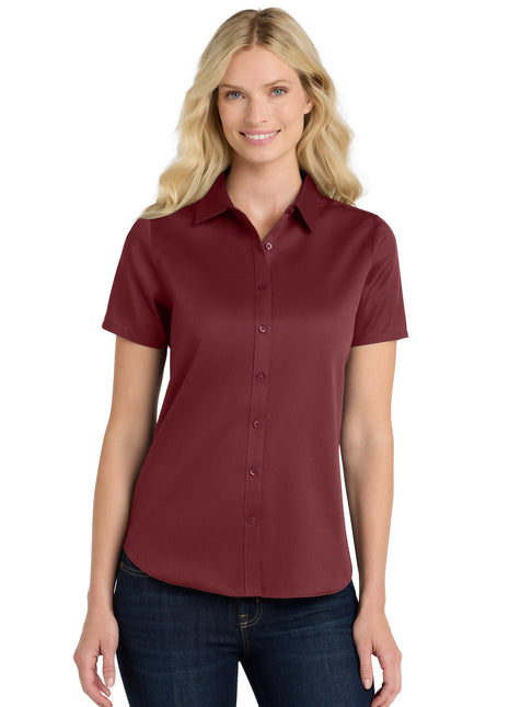 Port Authority® Women's Short Sleeve SuperPro React™Twill Shirt. LW809 - Burgundy | Port Authority