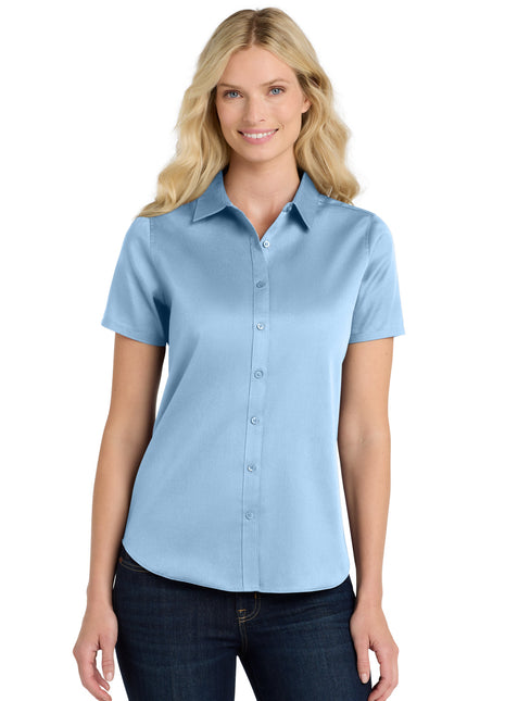 Port Authority® Women's Short Sleeve SuperPro React™Twill Shirt. LW809 - Cloud Blue | Port Authority