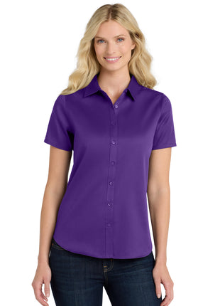 Port Authority® Women's Short Sleeve SuperPro React™Twill Shirt. LW809 - Purple | Port Authority