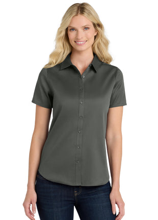 Port Authority® Women's Short Sleeve SuperPro React™Twill Shirt. LW809 - Storm Grey | Port Authority
