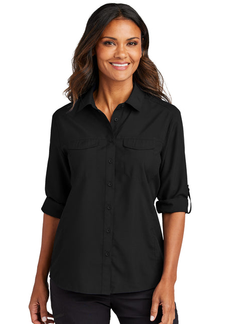 Port Authority® Women's Long Sleeve UV Daybreak Shirt LW960 - Deep Black | Port Authority