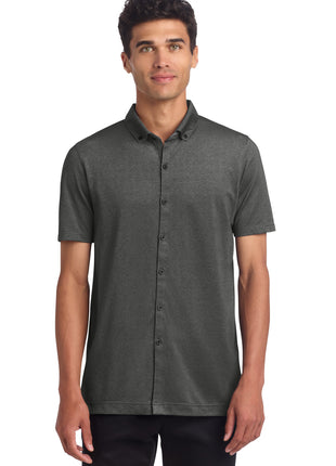 Mercer+Mettle® Stretch Pique Full-Button Polo MM1006 - Anchor Grey Heather | Mercer+Mettle