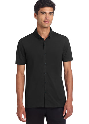 Mercer+Mettle® Stretch Pique Full-Button Polo MM1006 - Deep Black | Mercer+Mettle