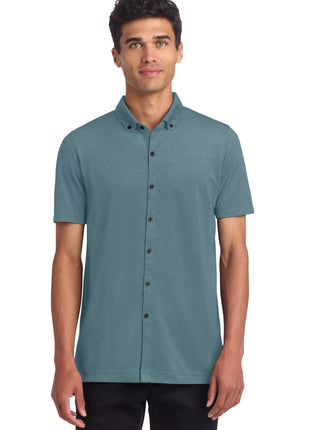 Mercer+Mettle® Stretch Pique Full-Button Polo MM1006 - Parisian Blue Heather | Mercer+Mettle