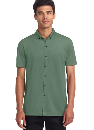 Mercer+Mettle® Stretch Pique Full-Button Polo MM1006 - Sage Heather | Mercer+Mettle